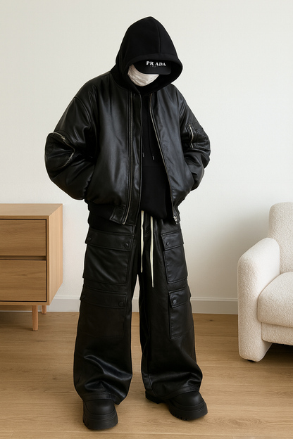 Oversized Dark Era Faux Leather Jeans