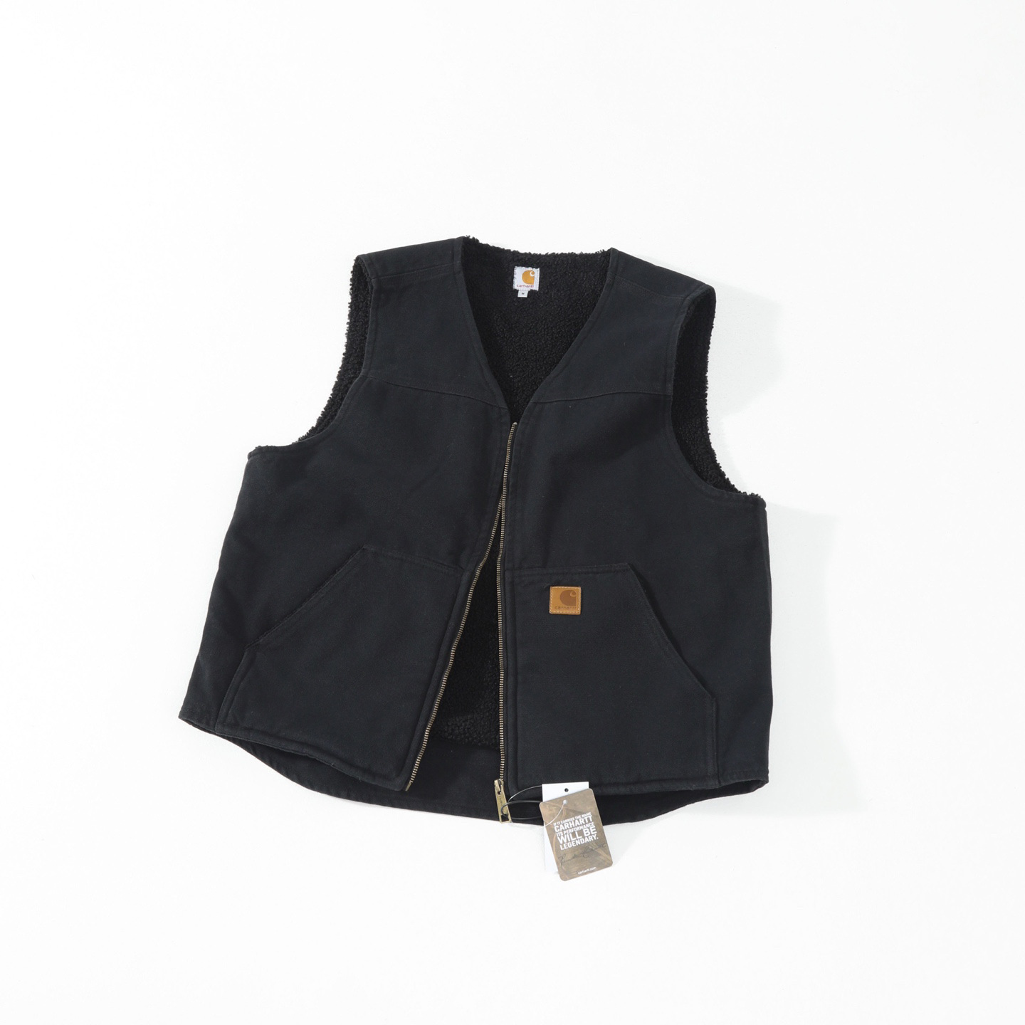 Vintage Carhartt V26 sherpa vest in black, deadstock, front view