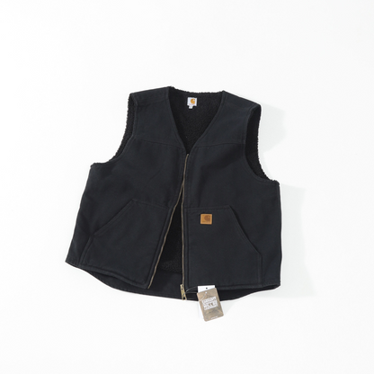 Vintage Carhartt V26 sherpa vest in black, deadstock, front view