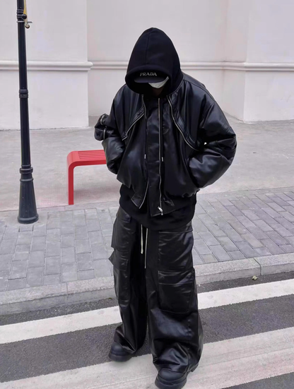 Oversized Dark Era Faux Leather Jeans